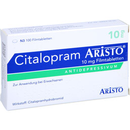 Abbildung: Citalopram Aristo 10 mg Filmtabletten 100 St, Filmtabletten PZN 05028049