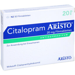 Abbildung: Citalopram Aristo 20 mg Filmtabletten 50 St, Filmtabletten PZN 05028150