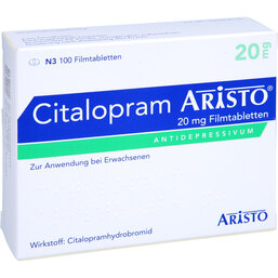 Abbildung: Citalopram Aristo 20 mg Filmtabletten 100 St, Filmtabletten PZN 05028167