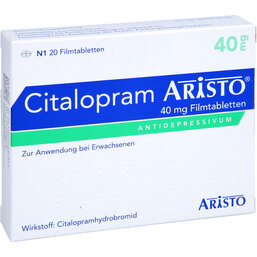 Abbildung: Citalopram Aristo 40 mg Filmtabletten 20 St, Filmtabletten PZN 05028285