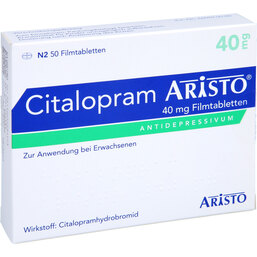 Abbildung: Citalopram Aristo 40 mg Filmtabletten 50 St, Filmtabletten PZN 05028440