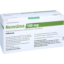Abbildung: Remsima 100 mg Pulver für einer Konzentration zur Herstellung einer Infusionslösung  3 St, Pulver zur Herstellung eines Infusionslösungskonzentrates PZN 05040085
