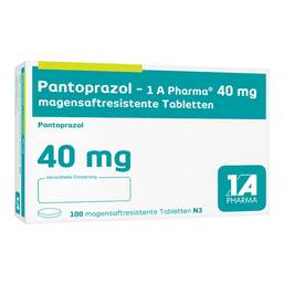 Abbildung: Pantoprazol 1A Pharma 40 mg magensaftresistent Tabletten 100 St, Tabletten magensaftresistent PZN 05047070