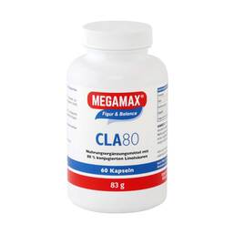 Abbildung: CLA 80% Megamax 1 g konjug.Linolsäure Kapseln Kapseln, 60 St PZN 05113720