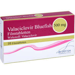 Abbildung: Valaciclovir Bluefish 500 mg Filmtabletten 10 St, Filmtabletten PZN 05116463