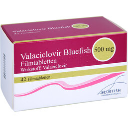 Abbildung: Valaciclovir Bluefish 500 mg Filmtabletten 42 St, Filmtabletten PZN 05116486