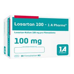Abbildung: Losartan 100 1A Pharma Filmtabletten 98 St, Filmtabletten PZN 05369112