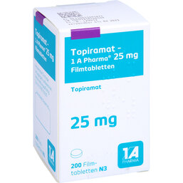 Abbildung: Topiramat 1A Pharma 25 mg Filmtabletten 200 St, Filmtabletten PZN 05369187
