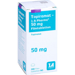Abbildung: Topiramat 1A Pharma 50 mg Filmtabletten 200 St, Filmtabletten PZN 05369230