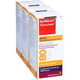 Abbildung: Symbicort Turbuhaler 80 / 4.5 ug / Dosis 120 ED 3 St, Inhalationspulver PZN 05370262
