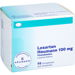 Abbildung: Losartan Heumann 100mg Filmtabletten 98 St, Filmtabletten PZN 05371706