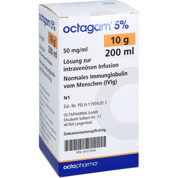 Abbildung: Octagam 5% 10 g Igg i.v. Lösung Infusionsflaschen 200 ml, Infusionslösung PZN 05373958