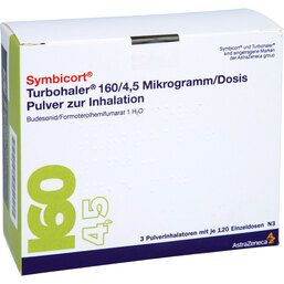 Abbildung: Symbicort Turbohaler 160 / 4,5 µg / Dosis 120 ED 3 St, Inhalationspulver PZN 05374082