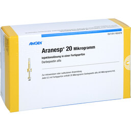 Abbildung: Aranesp 20 µg Injektionslösung in einer Fertigspritze automatisches Nadelsystem 4 St, Fertigspritzen PZN 05379903