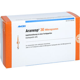 Abbildung: Aranesp 30 µg Injektionslösung in einer Fertigspritze automatisches Nadelsystem 4 St, Fertigspritzen PZN 05379926