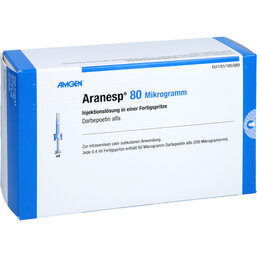 Abbildung: Aranesp 80 µg Injektionslösung in einer Fertigspritze automatisches Nadelsystem 4 St, Fertigspritzen PZN 05380088