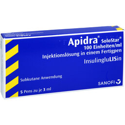 Abbildung: Apidra 100 E / ml Solostar Fertigpen 5X3 ml, Injektionslösung in einem Fertigpen PZN 05387682