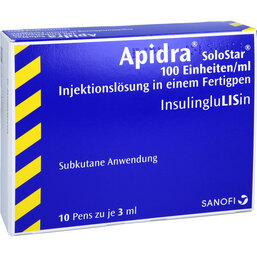 Abbildung: Apidra 100 E / ml Solostar Fertigpen 10X3 ml, Injektionslösung in einem Fertigpen PZN 05387699