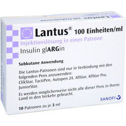 Abbildung: Lantus 100 E / ml Patrone Zylinderampullen 10X3 ml, Injektionslösung PZN 05387788