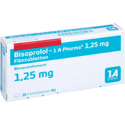 Abbildung: Bisoprolol 1A Pharma 1,25 mg Filmtabletten 20 St, Filmtabletten PZN 05391703