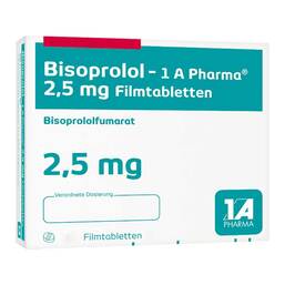 Abbildung: Bisoprolol 1A Pharma 2,5 mg Filmtabletten 30 St, Filmtabletten PZN 05391726