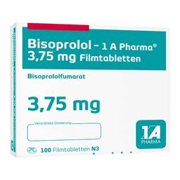 Abbildung: Bisoprolol 1A Pharma 3,75 mg Filmtabletten 100 St, Filmtabletten PZN 05391755