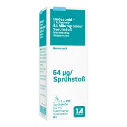 Abbildung: Budesonid 1A Pharma 64 µg / Spr.St.Nasenspray Suspension 10 ml, Nasenspray PZN 05391784