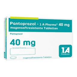 Abbildung: Pantoprazol 1A Pharma 40 mg magensaftresistent Tabletten 98 St, Tabletten magensaftresistent PZN 05395960