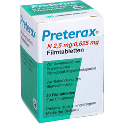 Abbildung: Preterax N 2,5 mg / 0,625 mg Filmtabletten 30 St, Filmtabletten PZN 05396095