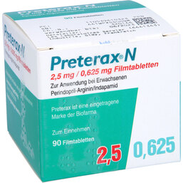 Abbildung: Preterax N 2,5 mg / 0,625 mg Filmtabletten 90 St, Filmtabletten PZN 05396103