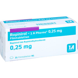 Abbildung: Ropinirol 1A Pharma 0,25 mg Filmtabletten 21 St, Filmtabletten PZN 05460203