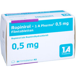 Abbildung: Ropinirol 1A Pharma 0,5 mg Filmtabletten 84 St, Filmtabletten PZN 05460249