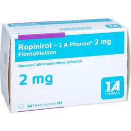 Abbildung: Ropinirol 1A Pharma 2 mg Filmtabletten 84 St, Filmtabletten PZN 05460284