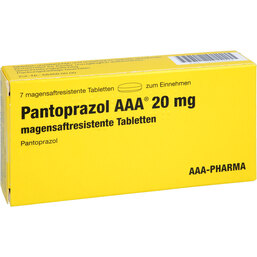 Abbildung: Pantoprazol AAA 20 mg magensaftresistent Tabletten 7 St, Tabletten magensaftresistent PZN 05463992