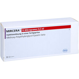 Abbildung: Mircera 75 Mikrogramm / 0,3 ml Injektionslösung i.e.Fert.-S. 3 St, Injektionslösung in einer Fertigspritze PZN 05484563