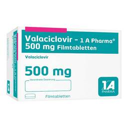 Abbildung: Valaciclovir 1A Pharma 500 mg Filmtabletten 42 St, Filmtabletten PZN 05486289