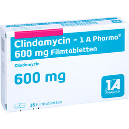 Abbildung: Clindamycin 1A Pharma 600 mg Filmtabletten 16 St, Filmtabletten PZN 05489112
