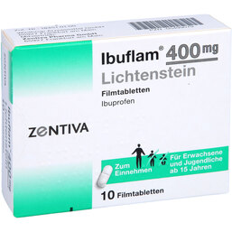 Abbildung: Ibuflam 400 mg Lichtenstein Filmtabletten 10 St, Filmtabletten PZN 05499079