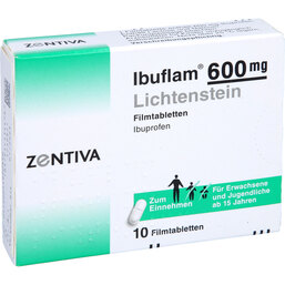 Abbildung: Ibuflam 600 mg Lichtenstein Filmtabletten 10 St, Filmtabletten PZN 05499085