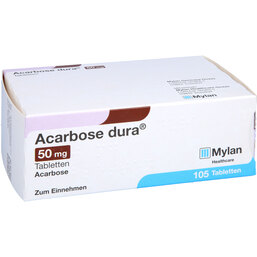 Abbildung: Acarbose dura 50 mg Tabletten 105 St, Tabletten PZN 05502574
