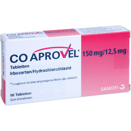Abbildung: Coaprovel 150 mg / 12,5 mg Tabletten 98 St, Tabletten PZN 05505532