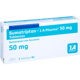 Abbildung: Sumatriptan 1A Pharma 50 mg Tabletten 3 St, Tabletten PZN 05517015
