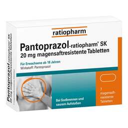 Abbildung: Pantoprazol-ratiopharm® SK 20 mg magensaftresistente Tabletten Tabletten magensaftresistent, 7 St PZN 05520833