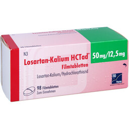 Abbildung: Losartan Kalium Hctad 50 / 12,5mg Filmtabletten 98 St, Filmtabletten PZN 05522772