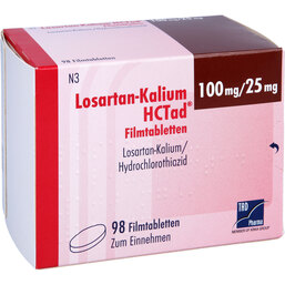 Abbildung: Losartan Kalium Hctad 100 / 25mg Filmtabletten 98 St, Filmtabletten PZN 05522803