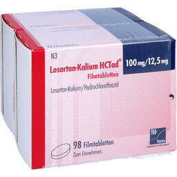 Abbildung: Losartan Kalium Hctad 100 / 12,5mg Filmtabletten 98 St, Filmtabletten PZN 05522832