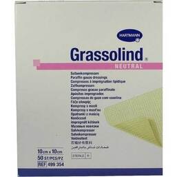 Abbildung: Grassolind Salbenkompressen 10x10cm steril 50 St, Kompressen PZN 05529857