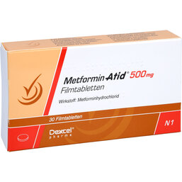 Abbildung: Metformin Atid 500 mg Filmtabletten 30 St, Filmtabletten PZN 05542208