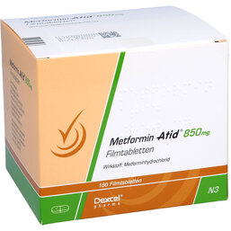 Abbildung: Metformin Atid 850 mg Filmtabletten 180 St, Filmtabletten PZN 05542266