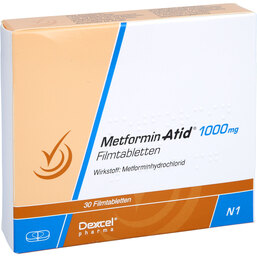 Abbildung: Metformin Atid 1000 mg Filmtabletten 30 St, Filmtabletten PZN 05542272